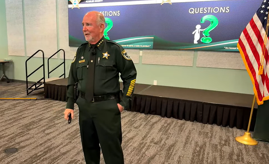 Sheriff Rick Staly at the 2026 Addressing Crime Together community meeting. Image screenshot from meeting livestream