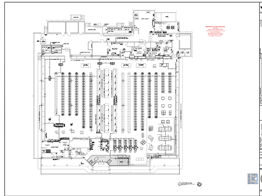 Williams & Rowe Co. Inc. is the contractor identified to renovate the Harveys Supermarket at 5250 Moncrief Road W. for Winn-Dixie at an estimated project cost of $873,700. This is a look at the fixture plan.