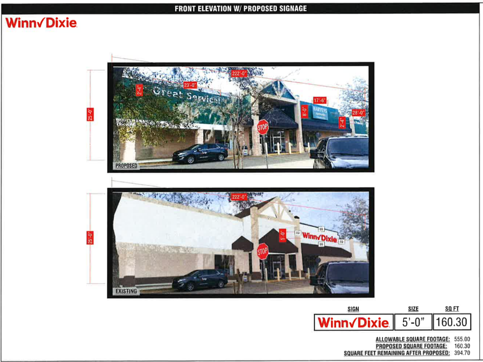 Kenco Sign and Awning LLC is the contractor identified in permitting to change the Harveys Supermarket signage to Winn-Dixie in Northwest Jacksonville to Winn-Dixie in North Jacksonville.
