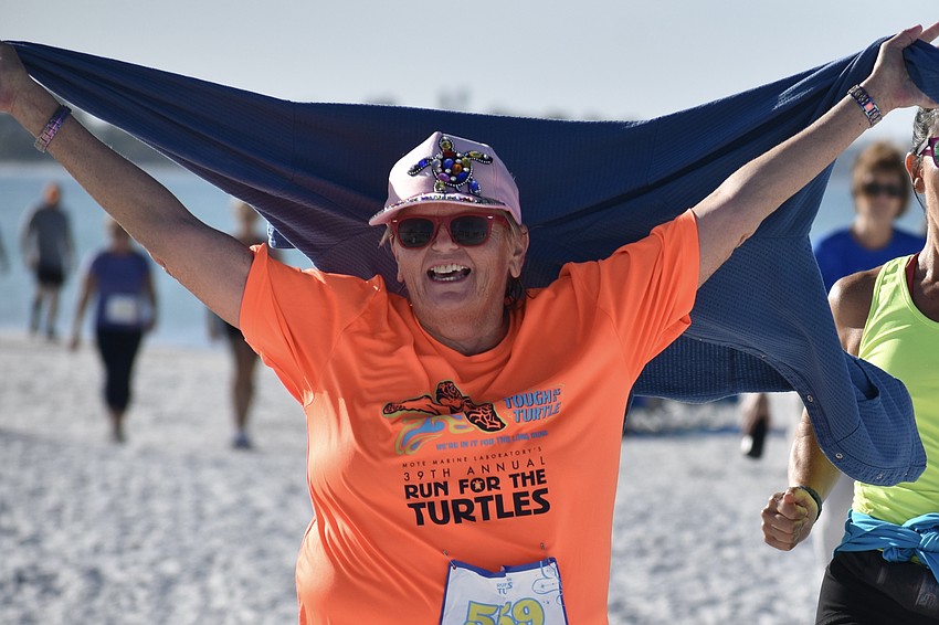 Kim DeVoe approaches the finish line.