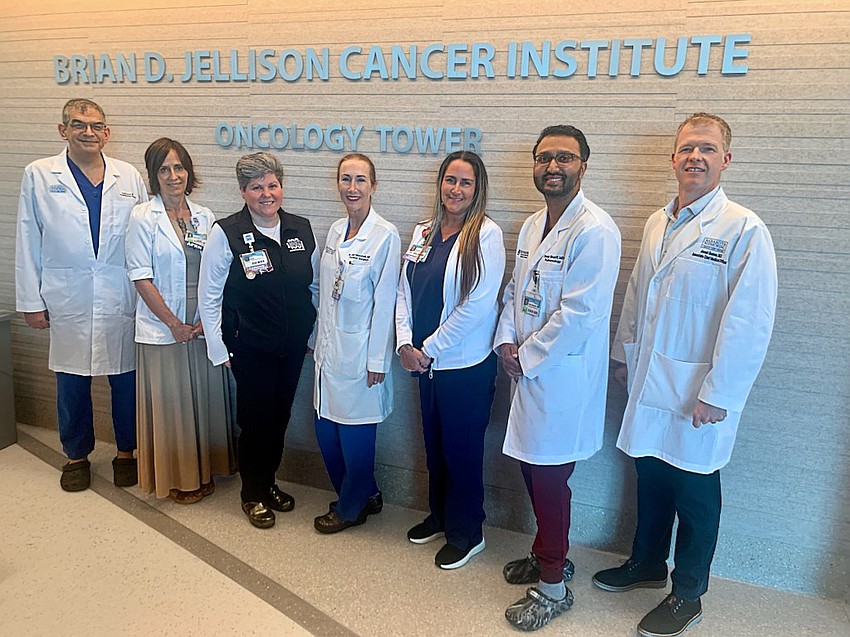 Amie Miller, second from left, and thoracic oncology surgeon Dr. Blair Marshall, fourth from left, are part of the SMH Lung cancer team. Amie Miller, second from left, and thoracic oncology surgeon Dr. Blair Marshall, fourth from left, are part of the SMH Lung cancer team.