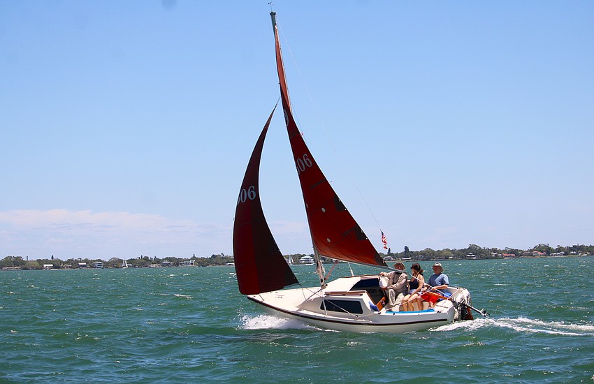 One of the first vessels out the gate rounds the first checkpoint at the April 11 Sarasota Bay Cup regatta.