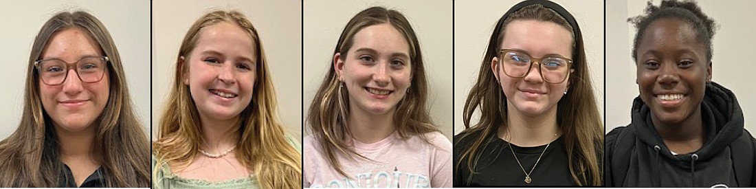 Flagler County seventh graders who have been selected to attend the AAUW Tech Trek camp in June: Leila Worley, Isabella Weasley, Michelle Ervin, Karolina Grinde and Kendall Miller. Courtesy photo