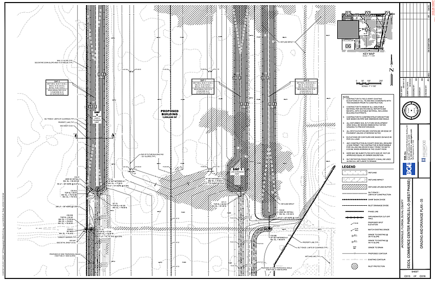 The paving and grading plan shows a 1,006,880-square-foot building footprint.