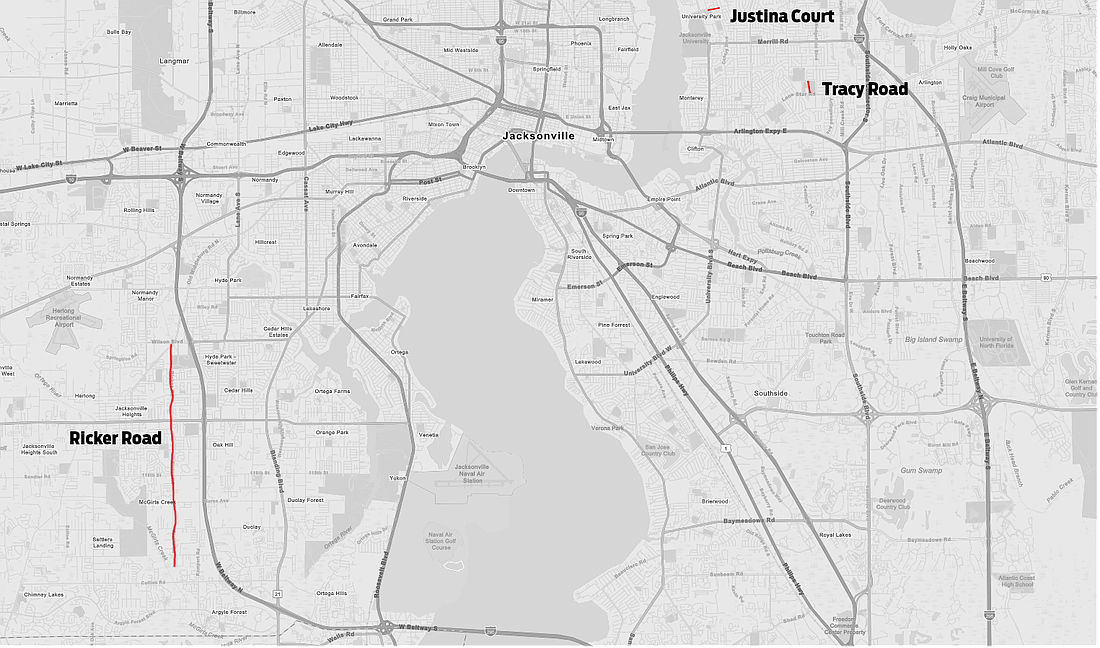 Tracy Justina Ricker TC LLC says it would develop 35 apartment units on 1.81 acres on Tracy Road, 35 one-bedroom units on 1.61 acres on Justina Court and a 38-unit townhouse community on 3.22 acres on Ricker Road.