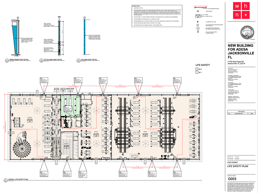 Carvana’s proposed ADESA building shows functions for parts, building, painting and photography to recondition used cars.