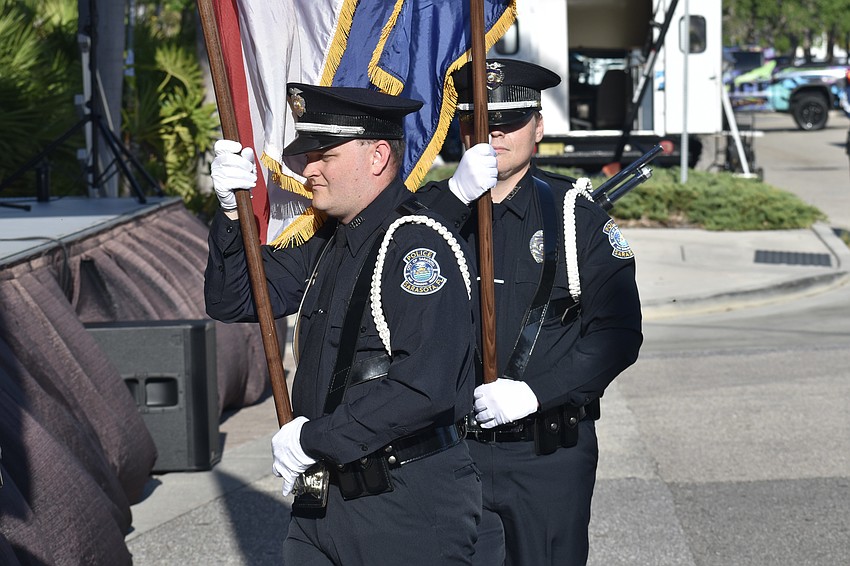Staff from the Sarasota Police Department serve in the color guard.