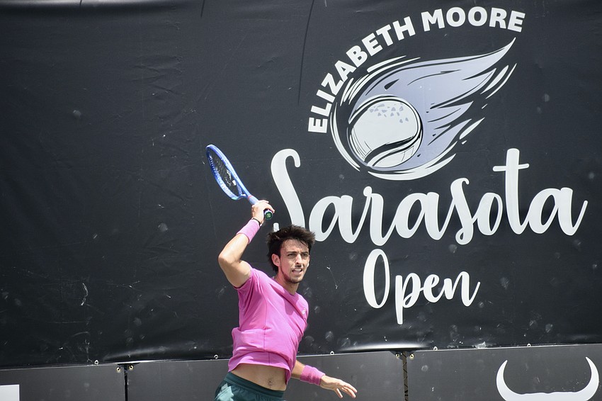 Andy Andrade follows through on a forehand stroke. The 27-year-old Ecuadorian ultimately fell to Stefan Dostanic in the singles semifinals.