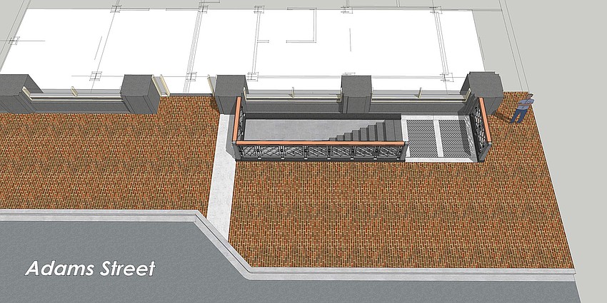 JWB Real Estate Capital requested city approval to build exterior stairs at the historic Downtown Greenleaf Building with a stairwell designed to descend from the sidewalk on Adams Street into a speakeasy in The Greenleaf’s basement.