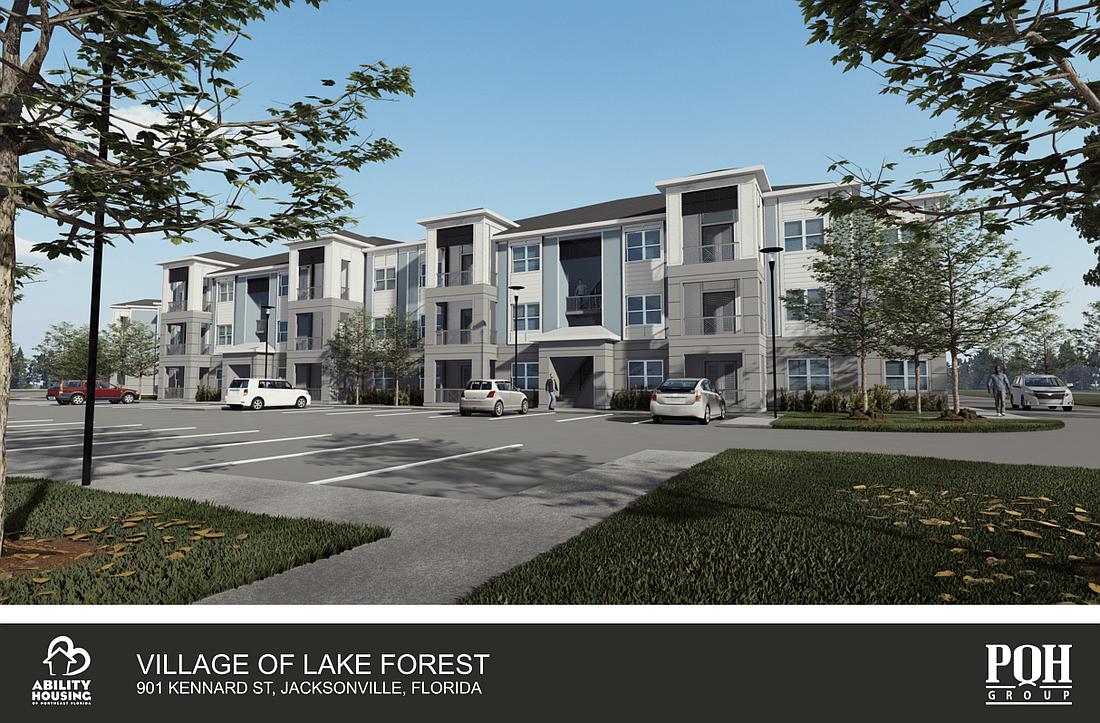 A rendering of the $46 million transformation of the former Lake Forest Elementary School property into 120 affordable apartments. The school, which closed in 2019, is at 901 Kennard St.