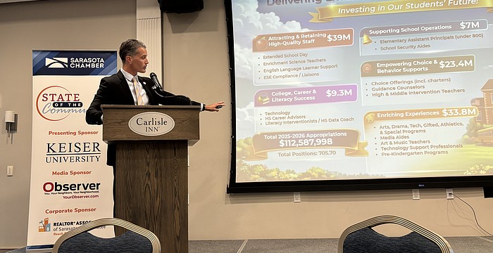 Terry Connor speaks during the State of the Community luncheon.