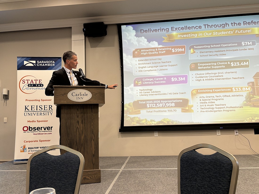 Terry Connor speaks during the State of the Community luncheon.