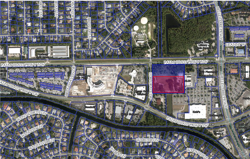 The pink box denotes the 4-acre portion of the property that a development company has offered to purchase. Flagler Schools image