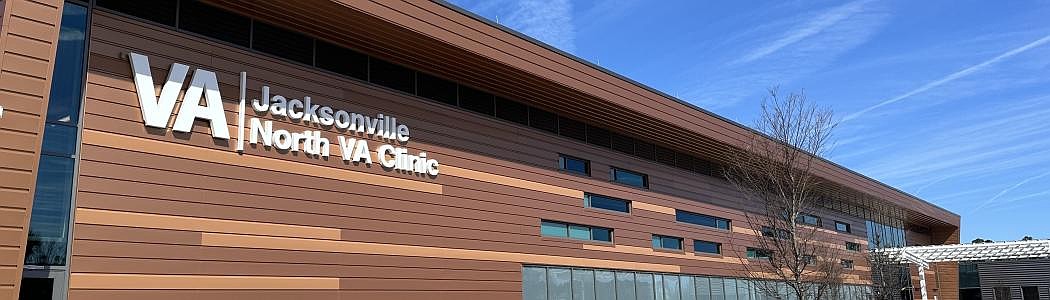 The Jacksonville North VA Clinic and Domiciliary is at 145 Heron Bay Road along Max Leggett Parkway northeast of UF Health North and River City Marketplace.