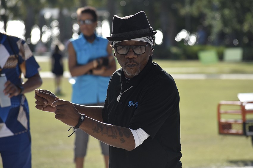 Donald Frison, resident choreographer of Westcoast Black Theatre Troupe, gets attendees dancing.