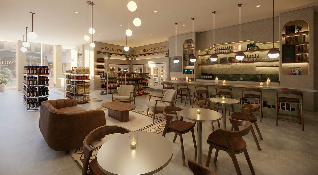A rendering of Volta Wine + Market inside the Residences at 400 Central tower in downtown St. Petersburg.