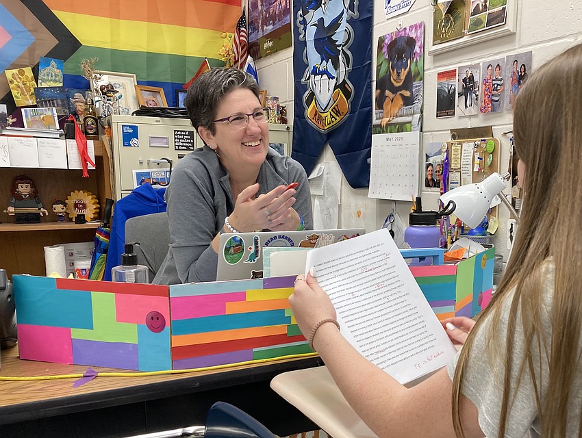 School Board Member Heather Felton, who was an advisor for the Rainbow Alliance at Southeast High School for five years, had a pride flag hanging in her classroom.