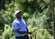Vijay Singh watches his drive on the fifth hole at The Concession Golf Club. The World Golf Hall of Famer and 34-time PGA Tour winner shot 5-under par in the third round of the Senior PGA Championship.