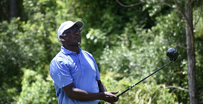 Vijay Singh watches his drive on the fifth hole at The Concession Golf Club. The World Golf Hall of Famer and 34-time PGA Tour winner shot 5-under par in the third round of the Senior PGA Championship.