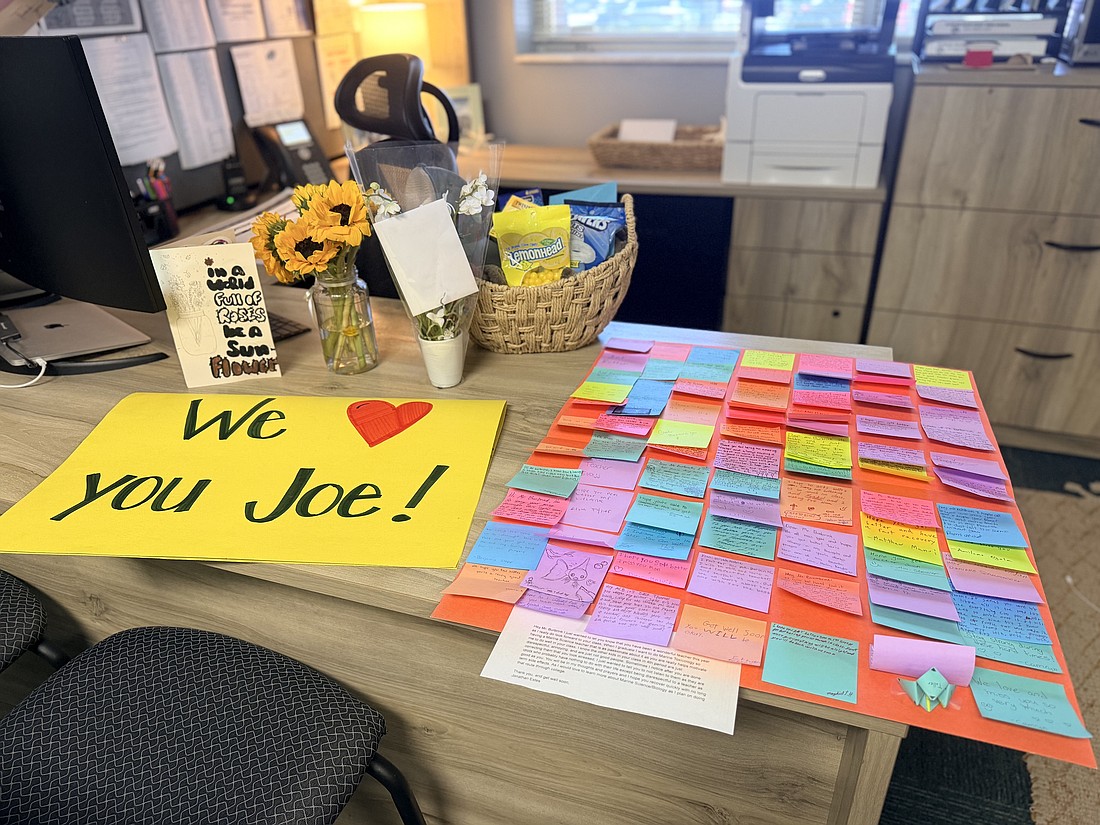 The Post-it notes written by Joe Burbrink's FPC students after being informed that he had pancreatic cancer. The notes were given to Burbrink's family and close friends. Courtesy photo