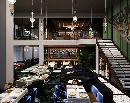 1000 North will feature a floating staircase connecting the downsairs dining room with the walnut-lined second-floor lounges.