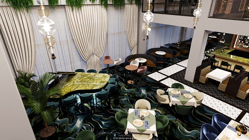 The main dining room at 1000 North will feature a grand piano surrounded by seating.