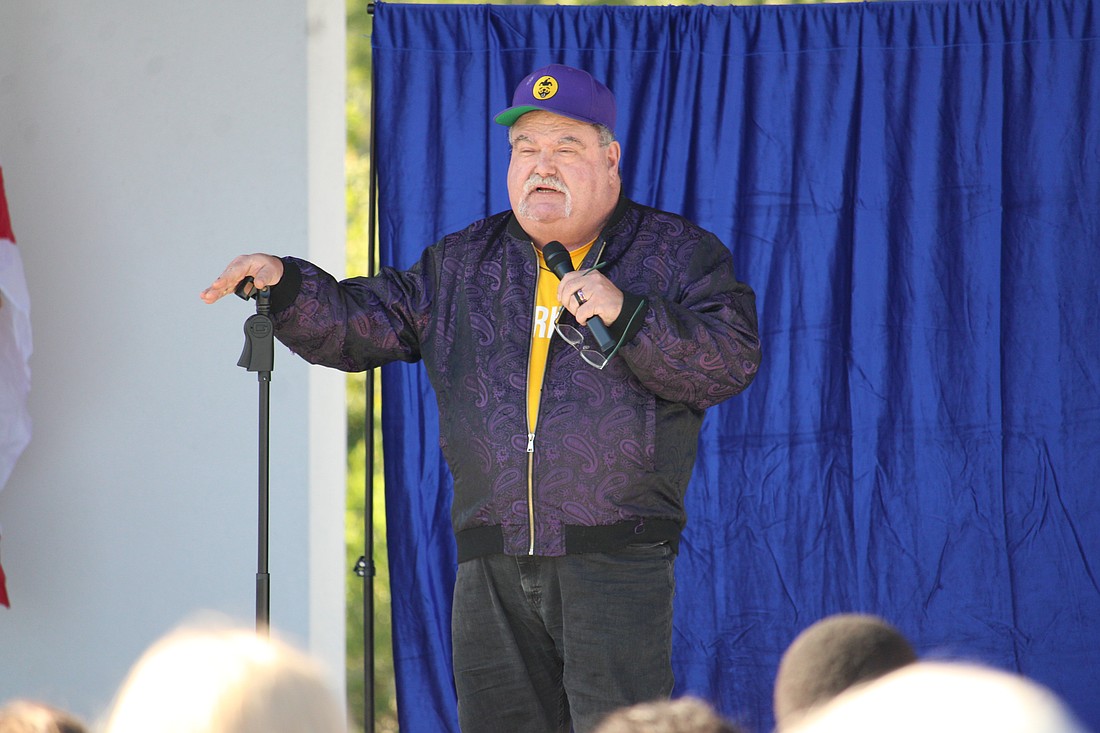 Stand-up comedian Al Ernst opens the second-annual Comedy Night performance through Arts in April, made possible through the Longboat Key Foundation. He and three fellow comedians performed April 16 at the Town Center Green.