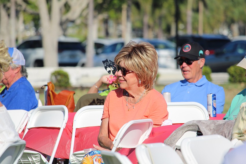 Sharon Hirst listens to the opening of the show.