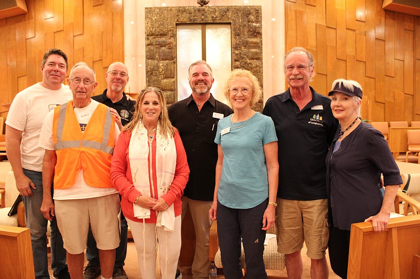 Religious leaders from institutions across the keys of Longboat and St. Armands brought together community members for a roadside clean-up, breakfast and morning services on Feb. 18, hosted by Temple Beth Israel. From left, All Angels by the Sea Episcopal Church's Rev. David Marshall and Father Fred, St. Armands Key Lutheran Church's Rev. Kenneth Blyth, Temple Beth Israel's Rabbi Jessica Spitalnic Mates, Longboat Island Chapel's Rev. Brock Patterson, Christ Church of Longboat Key's Rev. Julia and Dennis Piermont, and TBI Choir Soloist Kei Sulhi.
