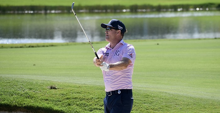 Zach Johnson hits a sand shot during the Senior PGA Championship, which last week, became the first senior major golf tournament contested in Lakewood Ranch.