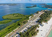 An aerial view of Coquina Beach.