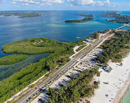 An aerial view of Coquina Beach.