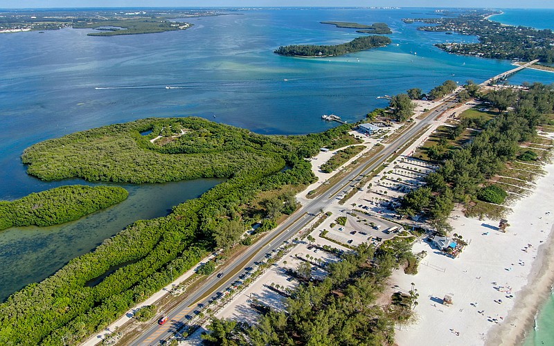An aerial view of Coquina Beach.
