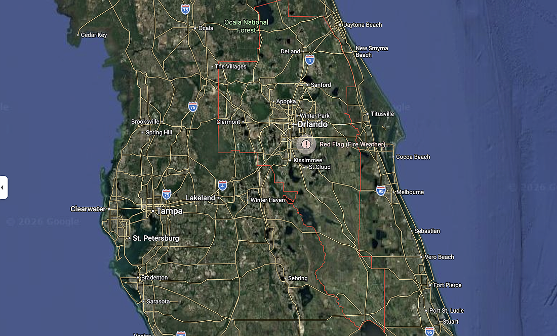 Areas inside the red outline all are under the Red Flag Warning.