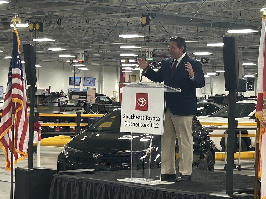 Political and business leaders at the Southeast Toyota Distributors ribbon-cutting event April 22, 2026, included Gov. Ron DeSantis.