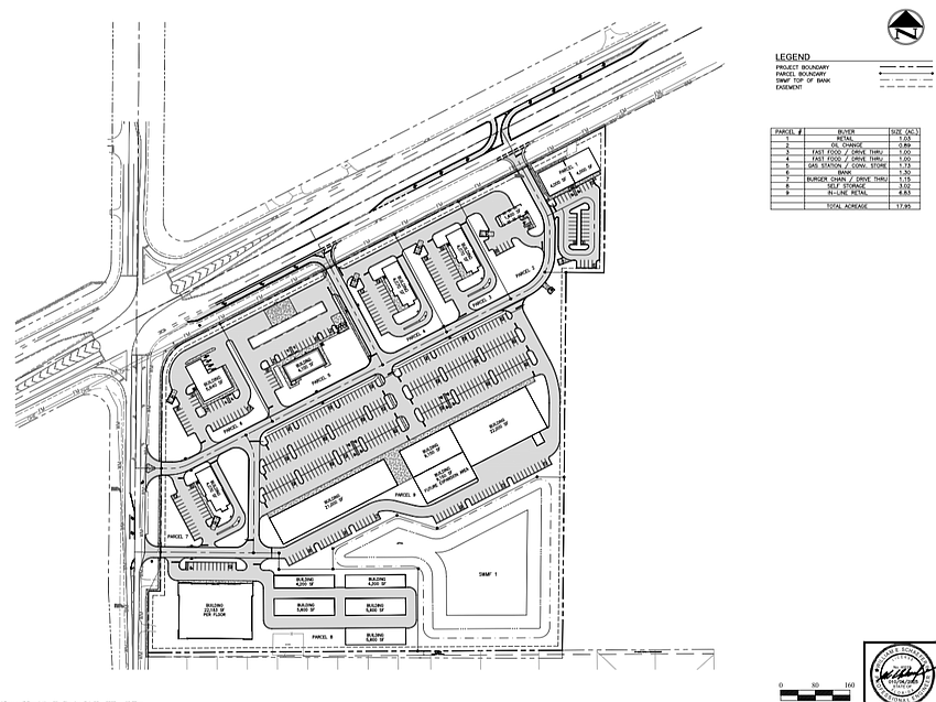A preliminary site plan for Chaffee Square, subject to revision, shows the potential uses of nine parcels.