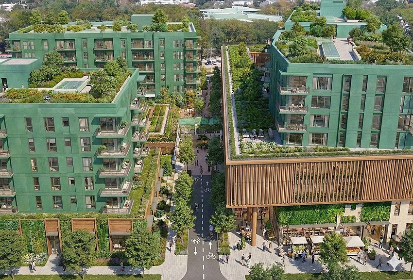 A rendering of residential components of the Phoenix Arts & Innovation District, where plans call for up to 830 multifamily units. Affordable, workforce and market-rate housing will be included, project developers say.