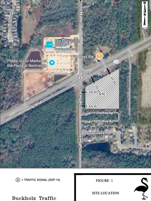 Chaffee Square is planned diagonally from The Plaza at Normandy, which is anchored by Publix Super Markets Inc.