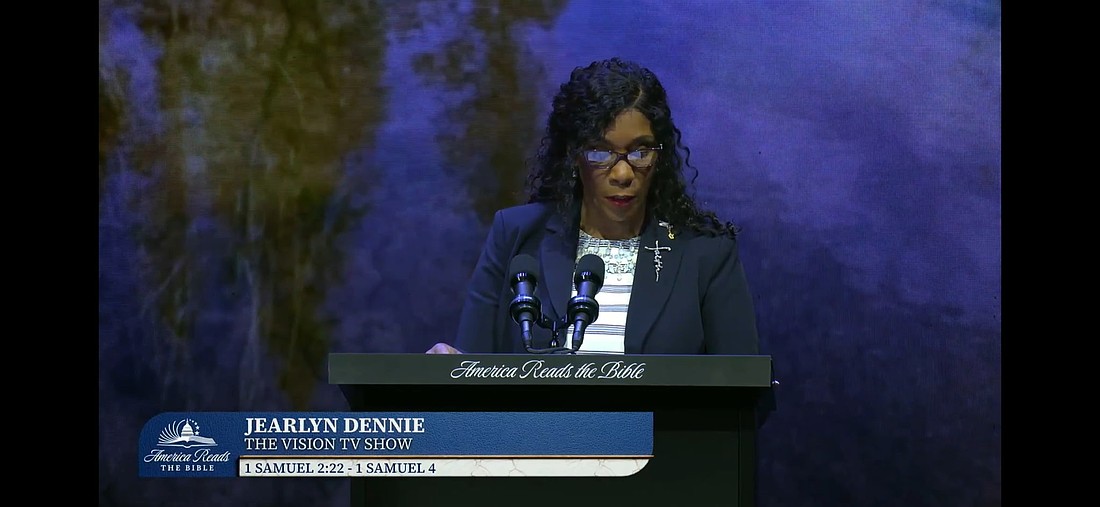 Jearlyn Dennie reads Scripture during the national America Reads the Bible event. Photo courtesy of America Reads the Bible.