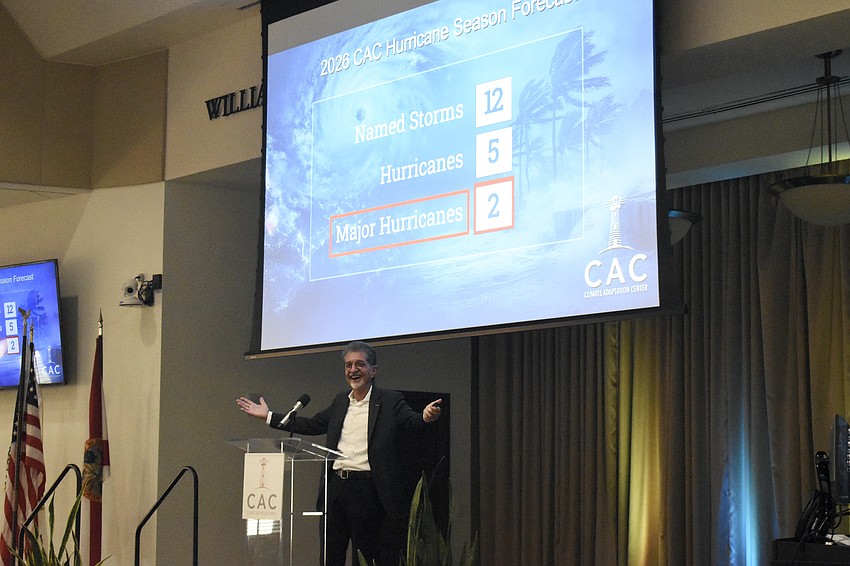 Bob Bunting presents the hurricane forecast.