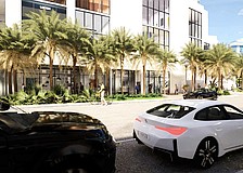 An artistic rendering by Hoyt Architects of the street level of the proposed Obsidian at 126 N. Palm Ave.