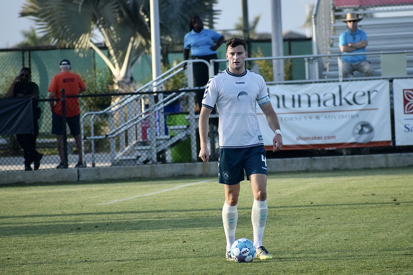 Defender Declan Watters looks up the field for a pass. He's appeared in all seven games, as of April 24, for the Paradise this season.