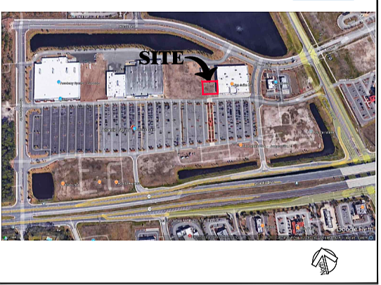 The overall site plan for Atlantic North shopping center shows the retail space to be added between Harris Teeter and LA Fitness at northwest Kernan and Atlantic boulevards.