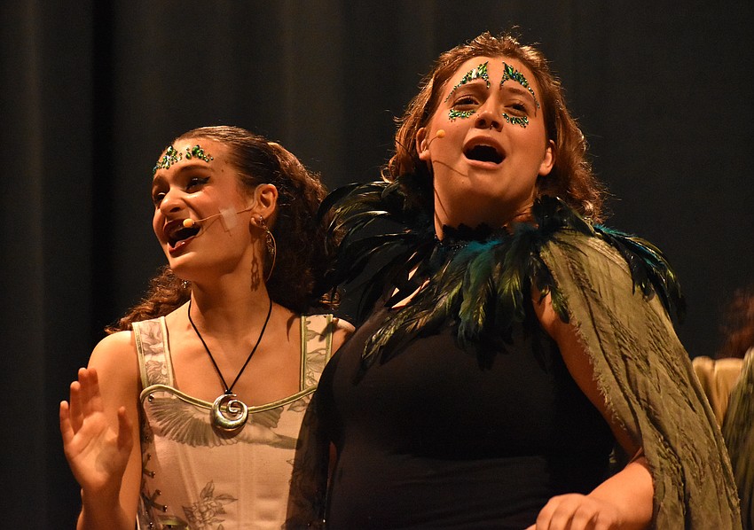 Daniela Vallarta and Emmaline Caswell play trolls Pabbie and Bulda in the Lakewood Ranch High School production of 