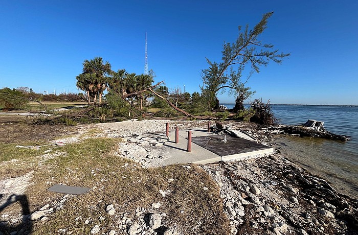 Damage to the shoreline of Ken Thompson Park at City Island following the 2024 hurricane season.
