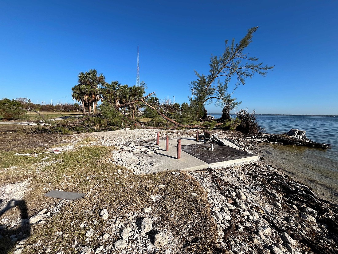 Damage to the shoreline of Ken Thompson Park at City Island following the 2024 hurricane season.
