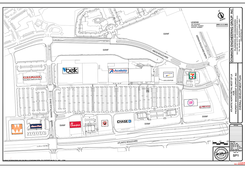 The outline of the proposed additional retail space next to LA Fitness at 11901 Atlantic Blvd.
