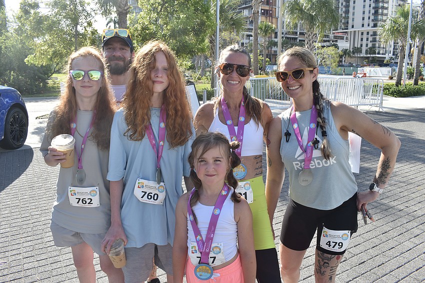 Seventh grader Kingston Kelley, Chris Ramos, seventh grader Langston Kelley, first grader Minnie Kelley, Claire Stirling and Bittany Kehrt participate in the race. Kingston and Langston attend Gulfcoast Academy of Innovation & Technology, while Minnie attends Emma E. Booker elementary, where her mom Claire is also a teacher.