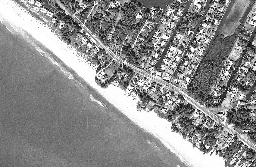 The town of Longboat Key performed its first island-wide beach renourishment project in 1993, the results of which can be seen in this 1994 aerial photograph of one of the most erosive areas of the town’s beaches.