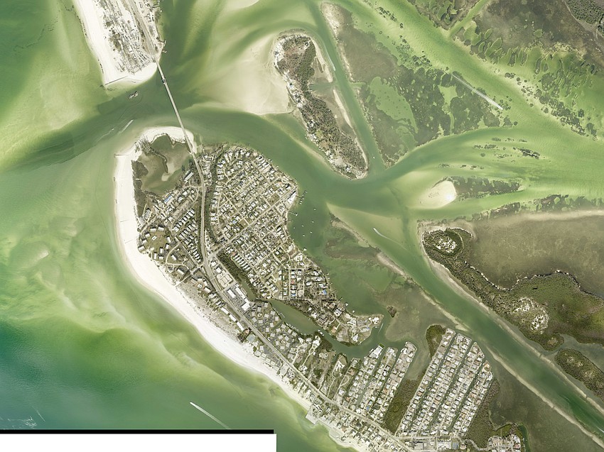 The influences of Longboat Pass and ebb tidal shoaling cause high erosion to the beaches on the north end of Longboat Key. The Ohana seawall and half moon house seawall can be seen on the bottom right of the aerial image taken in 2025.